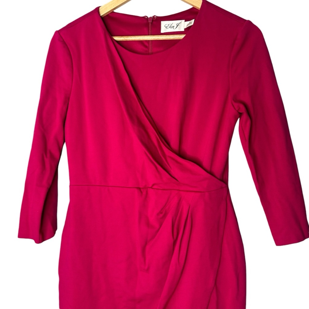 Eliza J. Faux Wrap Stretch Ponte Knit Sheath Dress Size 6 - Picture 7 of 9
